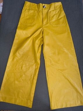 Maeve Mustard Wide-Leg Colette Faux Leather Pants 27P New without tags